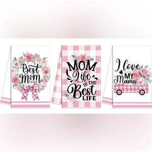 Floral and Plaid Mothers Day Kitchen Towels Set